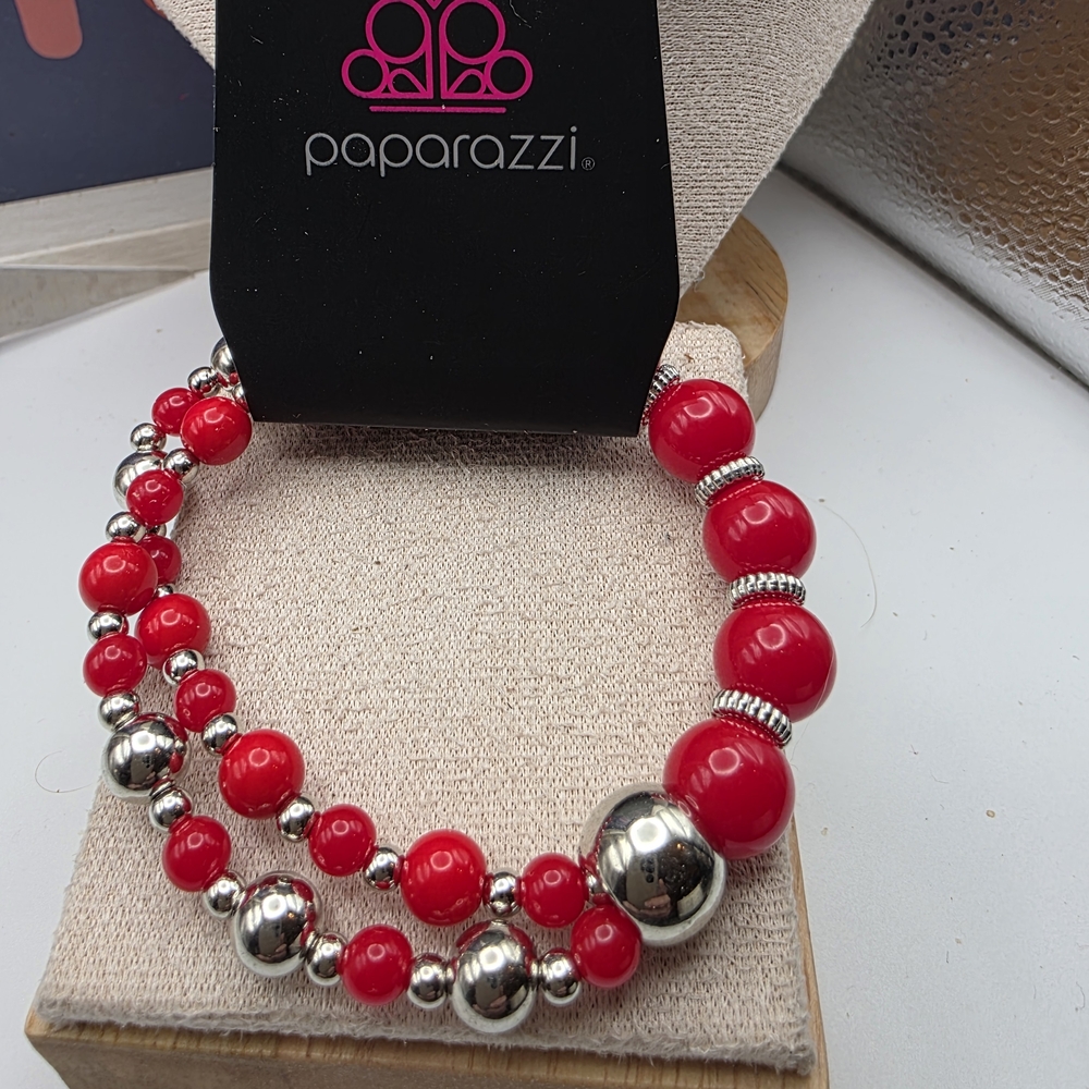 Paparazzi Bold Red and Silver Bracelet. (519)